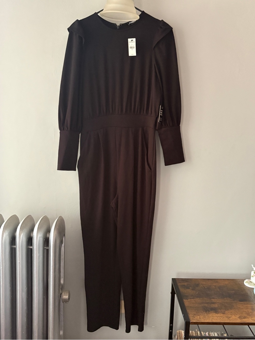 Express Classic Black Women's Jumpsuit With Ruffle Shoulders